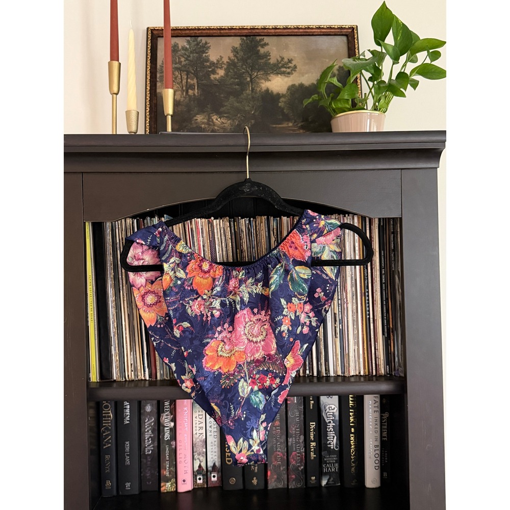 Victoria's Secret Vintage Rare Gold Label Floral Ruffle Panty S Blue Lingerie